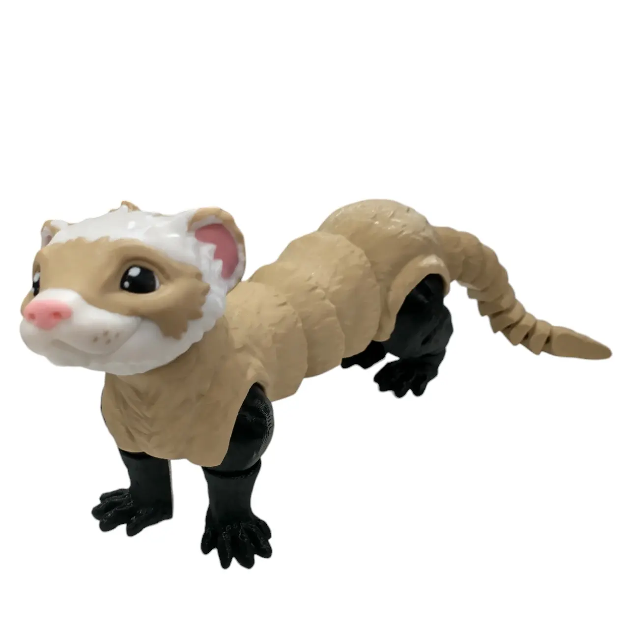 BS 208 Creations Adjustable 3D Printed Articulating Ferret Figurine - Poseable Joint, 4.75in Tall, 12in Long, Durable Plastic Animal Theme Home Shelf Decoration Collectible for Enthusiasts