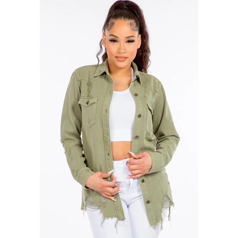 Distressed Denim Shirt Jacket