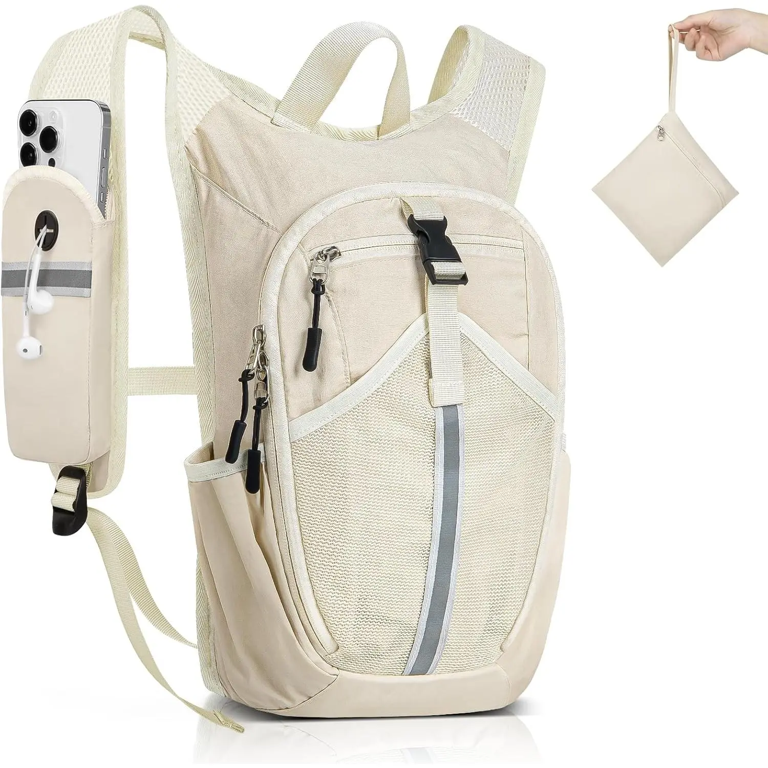15L Lightweight Packable Foldable Small Hiking Backpack - Sports Rucksack with Shoulder Strap for Camping, Cycling, Running, Water Bottle Compatible for Men (Beige), Durable, Climbing