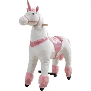 Linor Unicorn Ride on Toy for Girls 4 to 8 Years, Soft Plush Horse Riding with Steering Handle, Weight Capacity 165 LBS, No Batteries or Electricity Cute Play