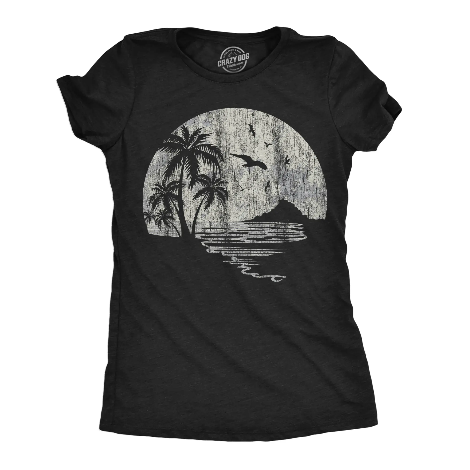 Womens Funny T Shirts Moon Beach Vacation Novelty Graphic Tee for Ladies Funny Womens T Shirts Cute Vintage Fashion Casual Ladies T-Shirt Gift Funny Summer Top Women's Novelty Tees Black -