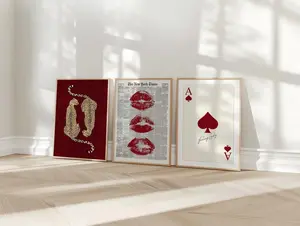 Retro Red Gallery Leopard Wall Art Set Of 3 Trendy Posters Y2K Decor Leopard Print Aesthetic Apartment Kiss Newspaper Poster
