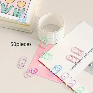 Random Color Heart Shaped Playful Paperclip, 50pcs/set Stainless Steel Paperclip, Durable and Rust-proof Paperclip, Binding Supplies Stationery for Home Office School