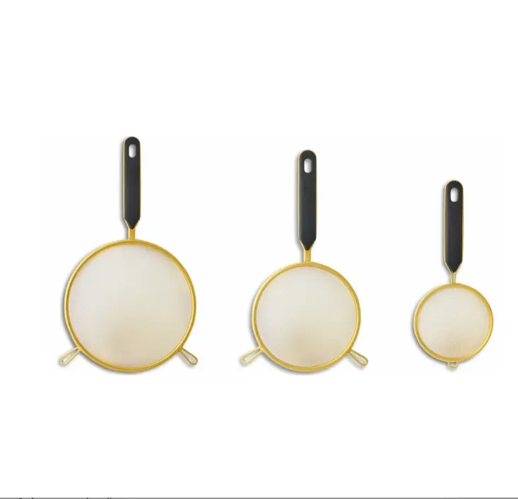 3-Piece Fine Mesh Gold Strainer Set for Kitchen Utensils Draining Handles