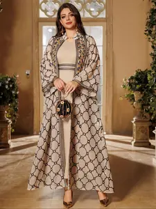 Elegant Embroidered Muslim Abaya Set, Perfect for Middle Eastern Festivals and Events, Abayas For Eid, Loose-Fitting Floral Pattern, All Seasons Wear, Embroidery Abaya