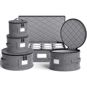 China Storage Containers Hard Shell Plate Storage Containers Box for moving Dishes, Dinnerware, Mugs, Glasses, Wine and Saucer Quilted and Stackable Organizer with Felt Plate Dividers 5 Piece Set Grey