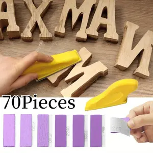70-Piece Compact Versatile Premium Micro Detail Sander Kit with 3.5x1 in Polyurethane PU Mini Hand Sanding Block, Hook Loop Grip, 80-400 Grit Sandpaper for Precision Sanding, Wood Crafts