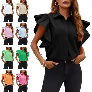 Imily Bela Womens Ruffle Button Down Shirts Cute Summer Short Sleeve Tops Blouse
