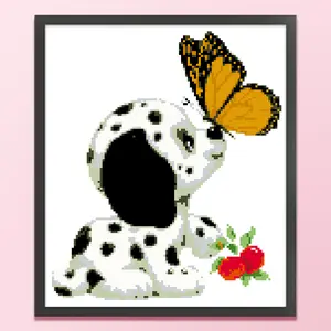 Bejeweled Cross Dog Cross Stitch Kit - Partial Embroidery with Cotton+Pearls, 31x36cm Printed Cotton Cloth, DIY Home Art Craft for Beading & Jewelry Making Hobbies