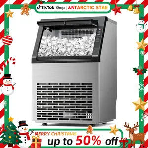 Antarctic Star Commercial Ice Maker Machine 79Lbs/24H, Self-Cleaning Freestanding Ice Machine for Home, Bar, Restaurant, Coffee Shop, Outdoor, Stainless Steel Silver
