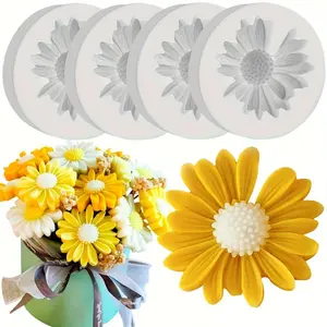 4-Piece Daisy Flower Handmade Silicone Molds Set, 3D Floral Decoration Molds for DIY Candle Soap Resin Concrete Crafts, Versatile Polymer Clay Tools