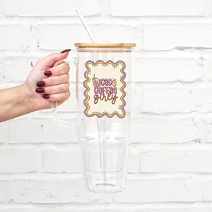 Iced Coffee Collection Glass Tumbler with Lid and Plastic and Glass Straws