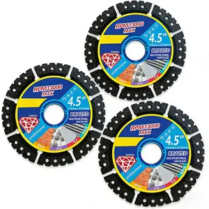 4.5-inch 115mm angle grinder blades come in 3/6/9/12-piece sets. Designed for dry cutting, they cut metal, marble, stone, tile, cast iron and plastic.