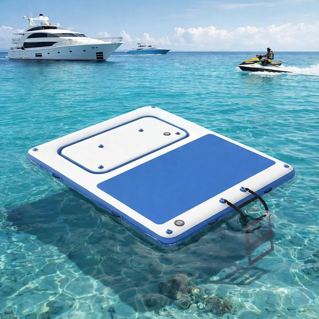 AECOJOY 10'x8' Floating Inflatable Dock with 3mm EVA Non-Slip Mat, Fast Inflate & Deflate, Supports Up to 10 People, Perfect for Lakes, Pools and Ocean Use