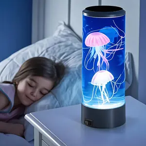 Ocean jellyfish lamp，Dynamic color-changing LED lighting，Realistic jellyfish design，Aquarium-inspired lamp for a relaxing atmosphere，Perfect for bedrooms, living rooms, and desktop decorations，A lovely ocean-themed night light.