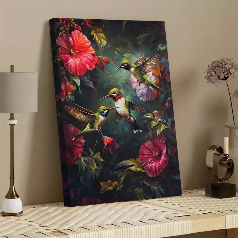 1 Piece Wrapped Canvas Colorful Hummingbird Wall Art - Home Decor, Ready to Hang Wall Painting, Ideal Gift for Back to School, Carnival, Military, 4th of July, Thanksgiving, Living Room, Bedroom Decoration