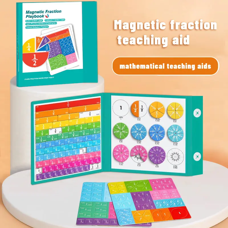 Magnetic Fraction Educational Puzzle, (Double-fold) Magnetic Fraction Demonstration Book with Fraction Tiles & Circles, Montessori Fraction Manipulatives for Elementary School, Maths Learning Toys for Kids mathematical knowledge training toy