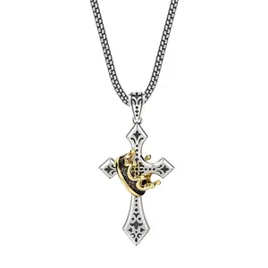 Handmade Stainless Steel Cross Crown Pendant Necklaces for men Waterproof handcrafted Necklace For Men Summer Jewelry Gift idea