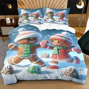 Christmas Gingerbread Man Candy House Vintage Duvet Cover Set (2/3 Pcs): Includes 1 Duvet Cover + 1/2 Pillowcases No Filler, Fits Art Apartment, Christmas Themed Room, Creative Residence, for Art Lovers, Family, Christmas Lovers, Design Pursuers