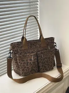 Trendy Fashion Large Capacity Leopard Print Multi-Pocket Bag, Handheld Shoulder Crossbody Tote Bag, Ideal for Daily Use, Outdoors, Casual Crossbody Bag