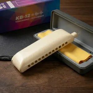 KONGSHENG KB-12 Chromatic Harmonica, Matte Ivory, 5s Quick Clean – Suitable for Pros and Beginners