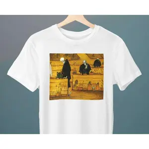 Men's Halloween, horror, death, art Graphic T-Shirt - Short Sleeve Crew Neck Regular Fit Casual Wear | Soft & Breathable Fabric, Durable Print, Everyday Comfort, Machine Washable, artistic, surreal, gothic a garden with skeletal figures in dark robes,