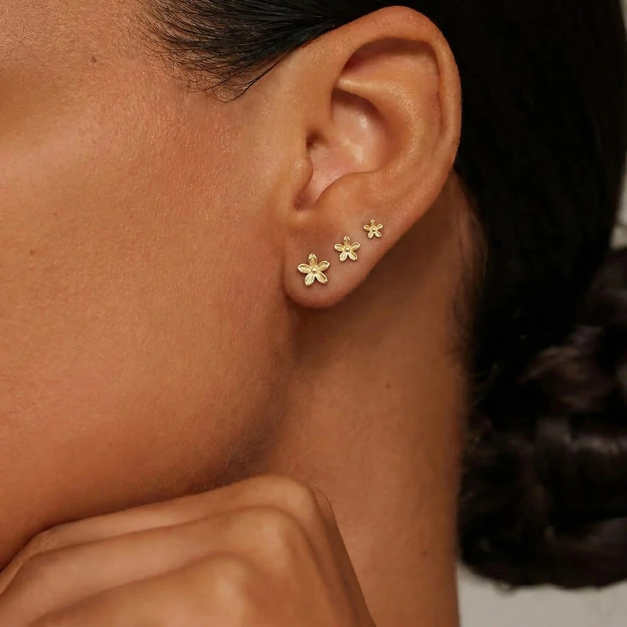 3 Pair Tiny Flat Back Stud Earrings for Women - 14K Gold Plated Hypoallergenic Cute Small Screw Flatback Earring Set, Everyday Weara, Fashion Item