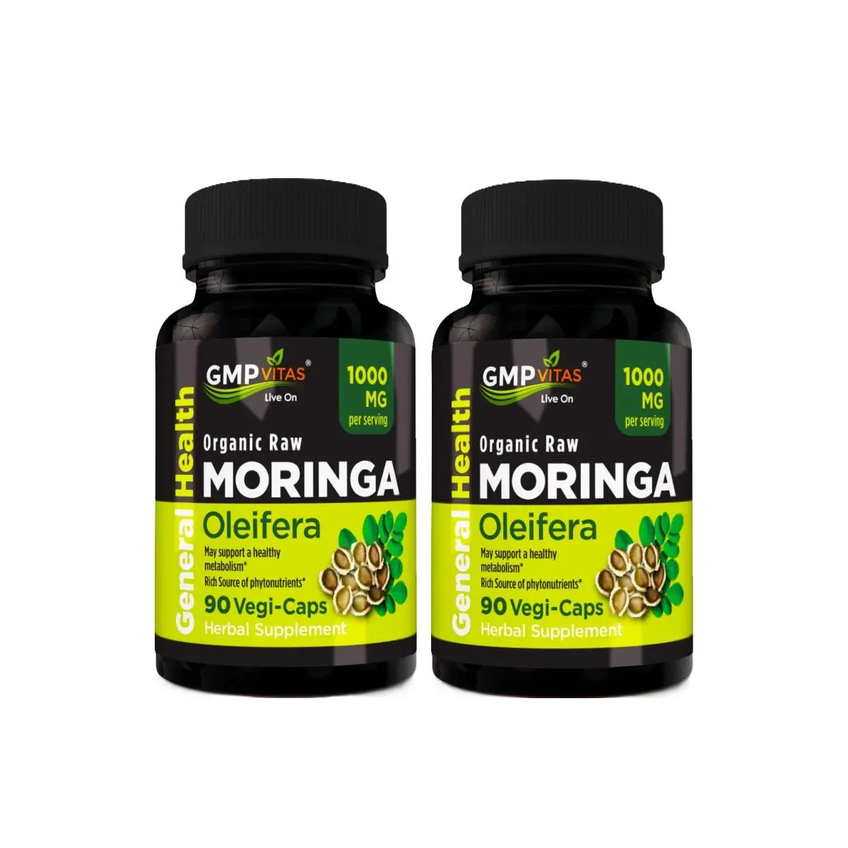 2-pack GMP Vitas Organic Moringa Capsules. Moringa Leaf. Energy, Metabolism, & Immune Support. 90ct. 1000mg Caps