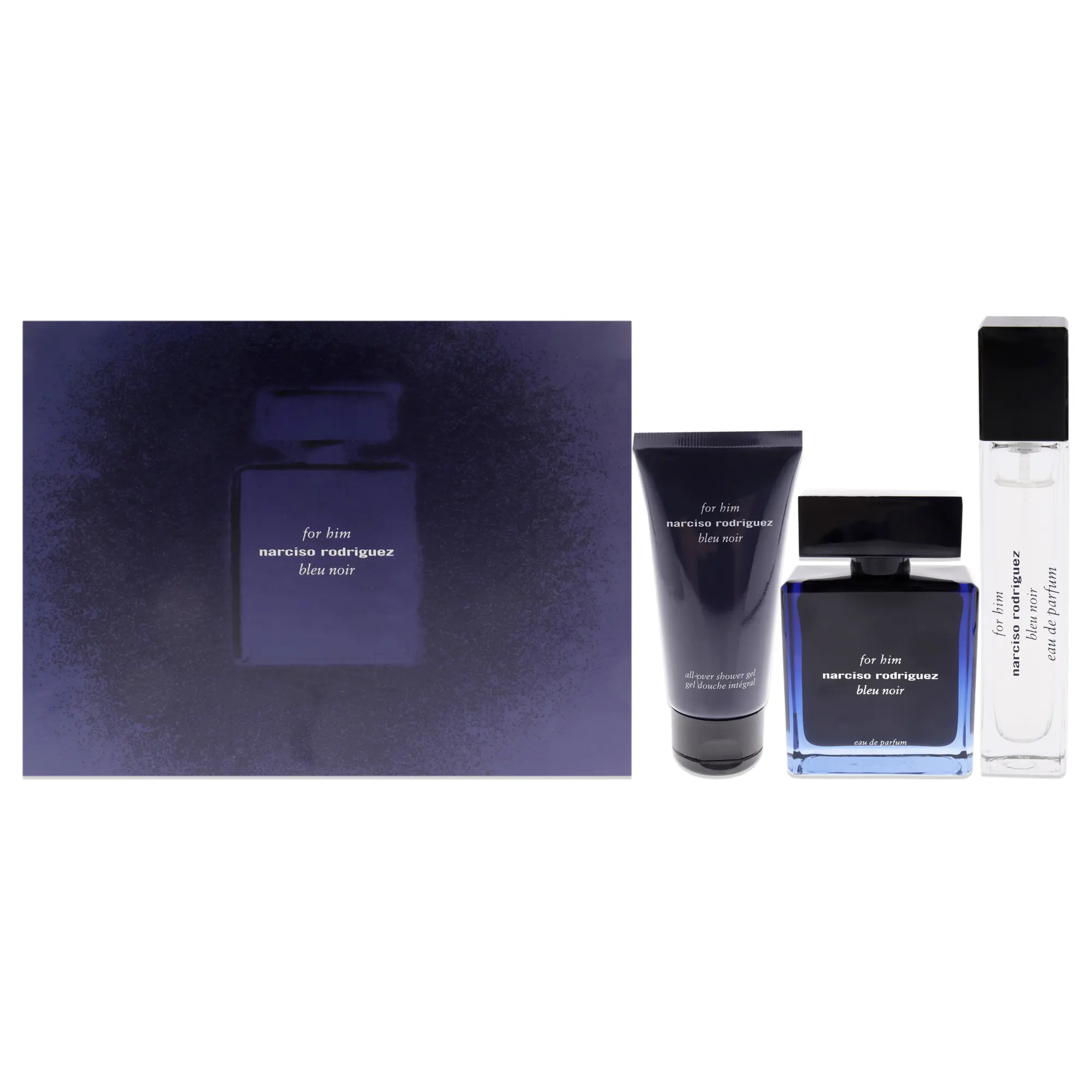 Bleu Noir by Narciso Rodriguez for Men - 3 Pc Gift Set 3.3oz EDP Spray, 1.6oz Shower Gel, 10ml EDP Spray