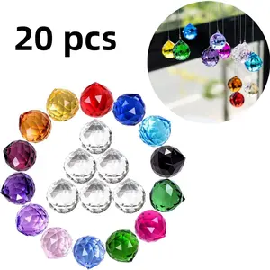 20 pieces of crystal balls, 20mm, with holes, can be hung, suitable for weddings, gifts, Christmas tree decorations