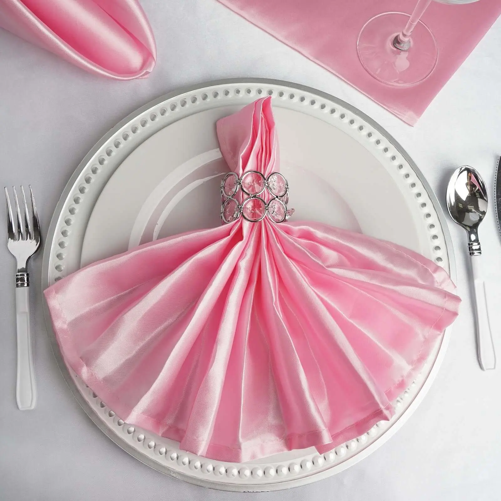 5-Pack Pink Satin Tableware Napkins, 20"x20" Packaged Napkins with Luxurious Shine & Smooth Texture
