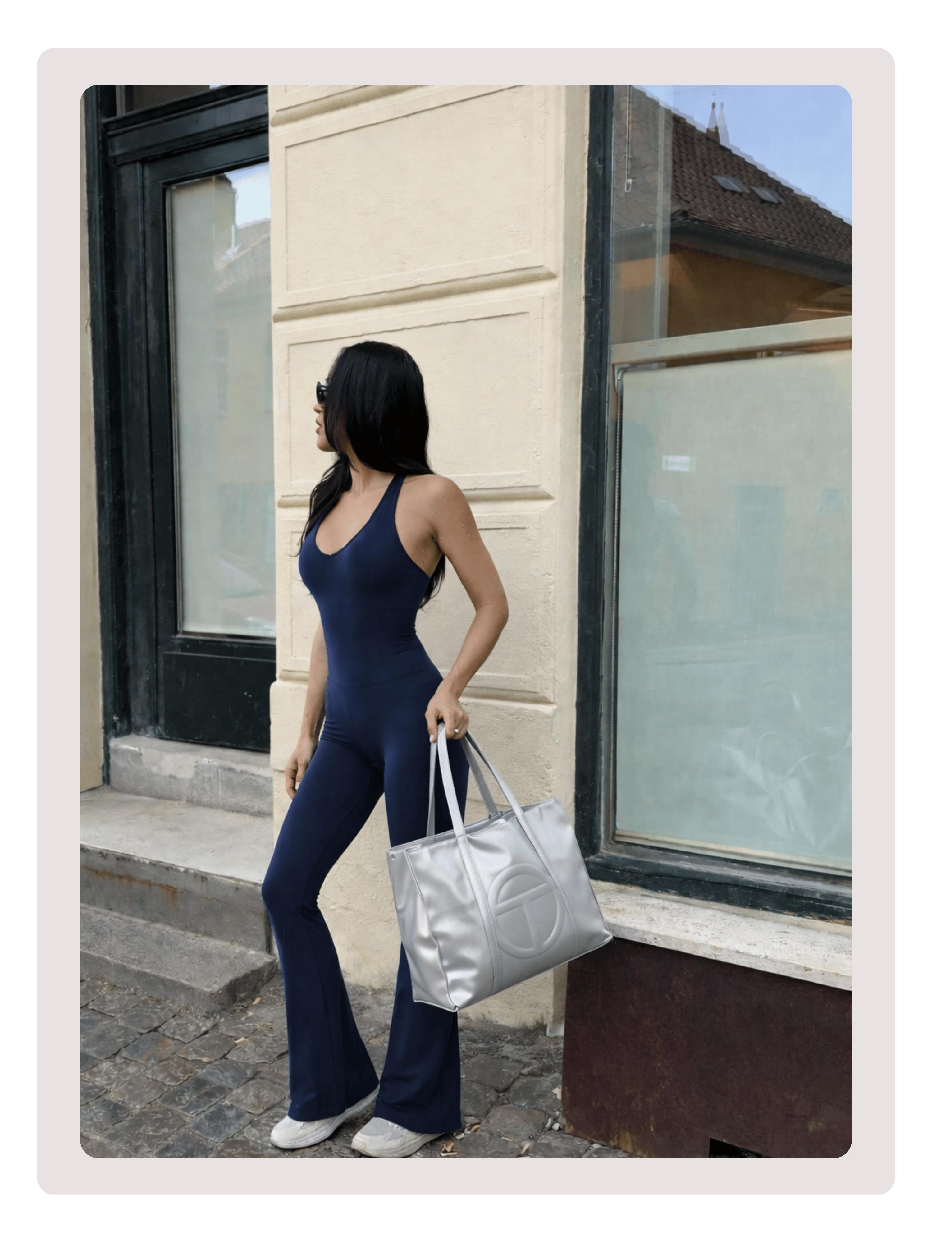 Coral Canton Backless Halter Top Sport Jumpsuit Bodycon Flared Legs