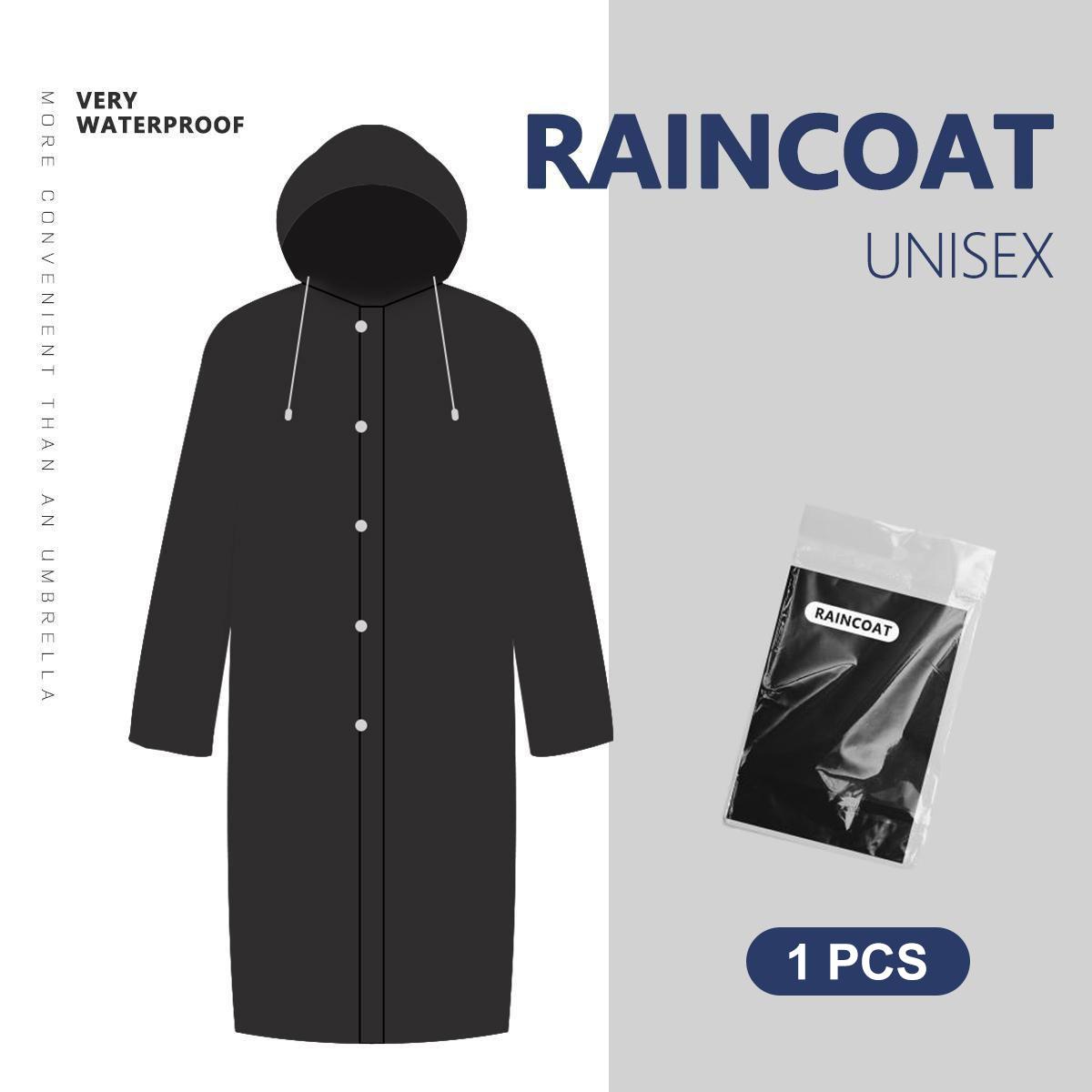 Adult Black Waterproof Shell Raincoat - Single-Pack, Adjustable Hat, Long-Length, Rainproof, Windproof Fabric Calms Breezy Hikes, Fold-Pack Light, All Seasons, Stay Dry for Camping Hiking Activities