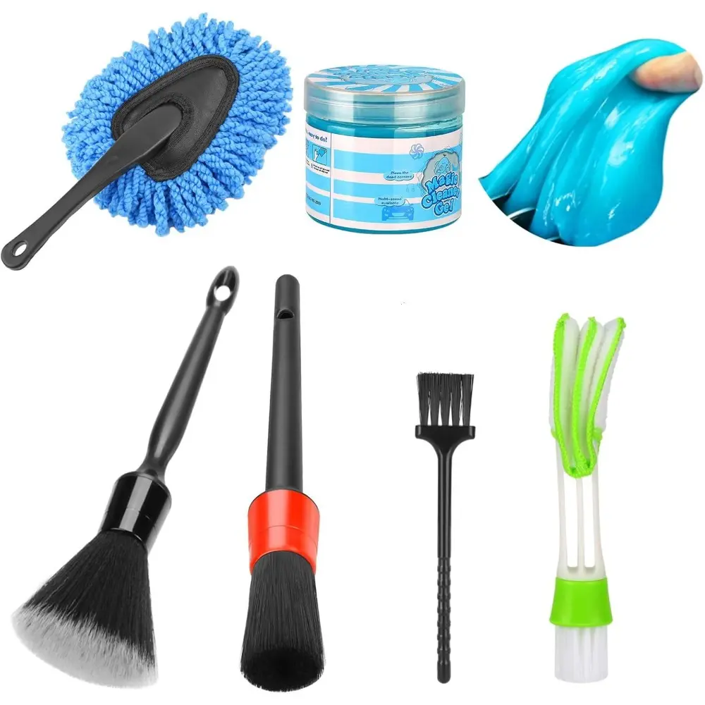 Car Interior Cleaning Detailing Kit - Scratch-Free Soft Detailing Brushes, Dust-Removal Cleaning Gel Slime Putty, Vent Brush, Microfiber Cloth for Car Surface Dashboard, Panel, Leather Accessories