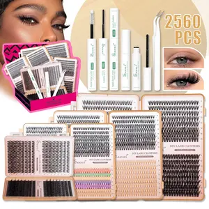 DIY Mixed Style Lash Clusters Kit, Coulorful Cluster Eyelash Extensions Set, Mixed Length, Long Lasting Charming Individual Lashes Kit, DIY Cluster Lashes Extension Soft Comfortable Eyelash Clusters with Thin Band，Includes Bond&Seal, Remove and Tweezers