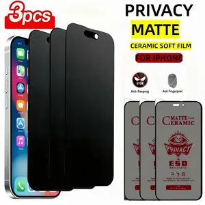 3 Matte Privacy Ceramic Protective Screen Protectors for iPhone 17 Pro Max/17 Air/16 Pro Max/16 Plus/15/14/13/12/11, Edge Protection, Anti-Scratch, Easy to Install, Accessories