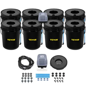 VEVOR DWC Hydroponic System, TikTokShopBlackFriday, 5 Gallon 8 Buckets, Deep Water Culture Growing Bucket, Hydroponics Grow Kit with Pump, Air Stone and Water Level Device, for Indoor/Outdoor Leafy Vegetables