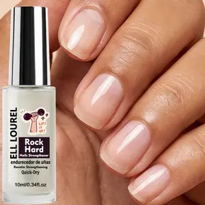 ELL LOUREL Rock Hard Nail Strengthener, 10ml Quick-Dry Keratin Infused Nail Hardener, Maximum Strength Formula for Brittle, Thin & Damaged Nails, Long-Lasting Nail Protection, Salon Quality Endurecedor de Uñas, 0.34fl.oz, Nail Care Serum Oil