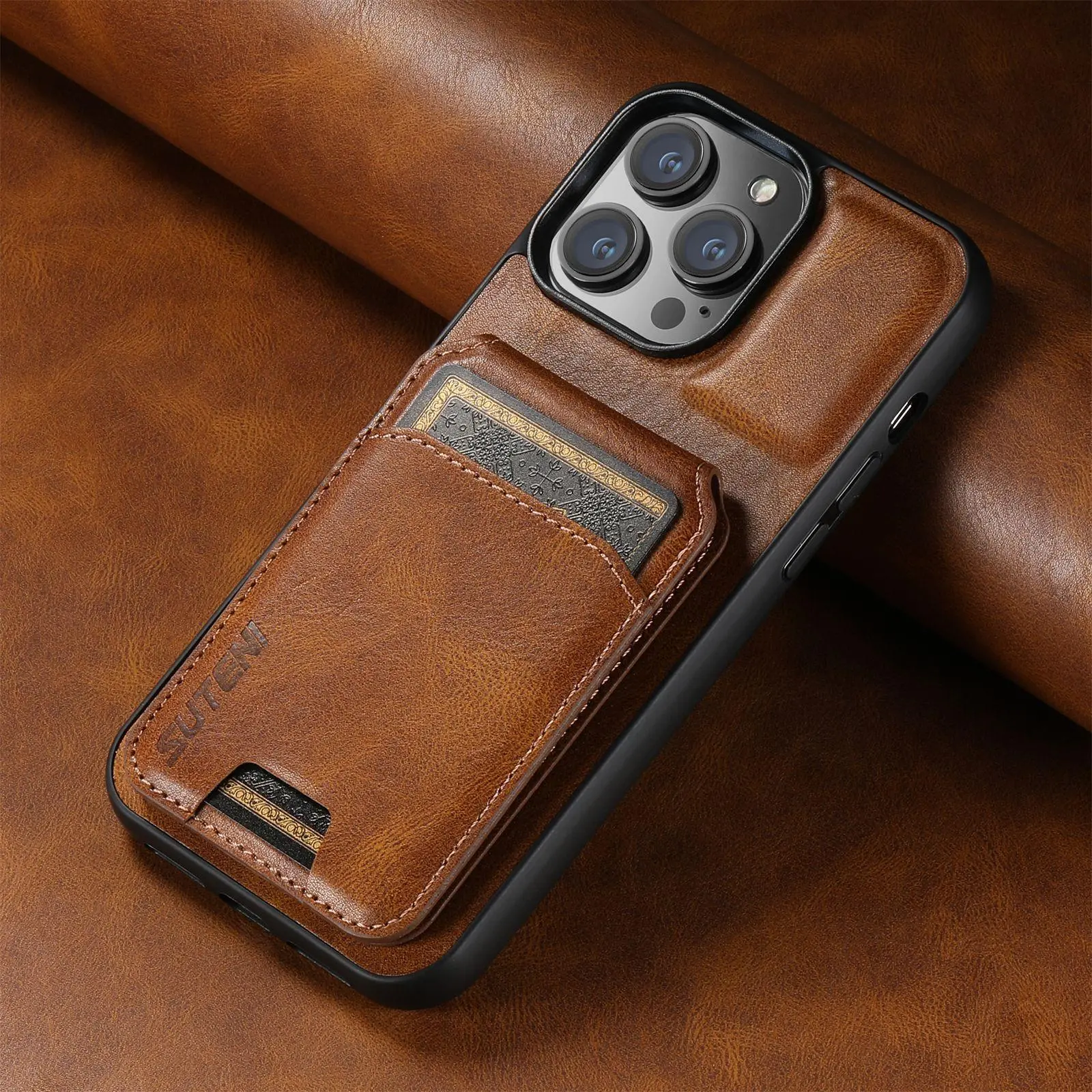 TPU PU Card Casing with Card Slots for Smartphones, Handheld Cellphone Devices