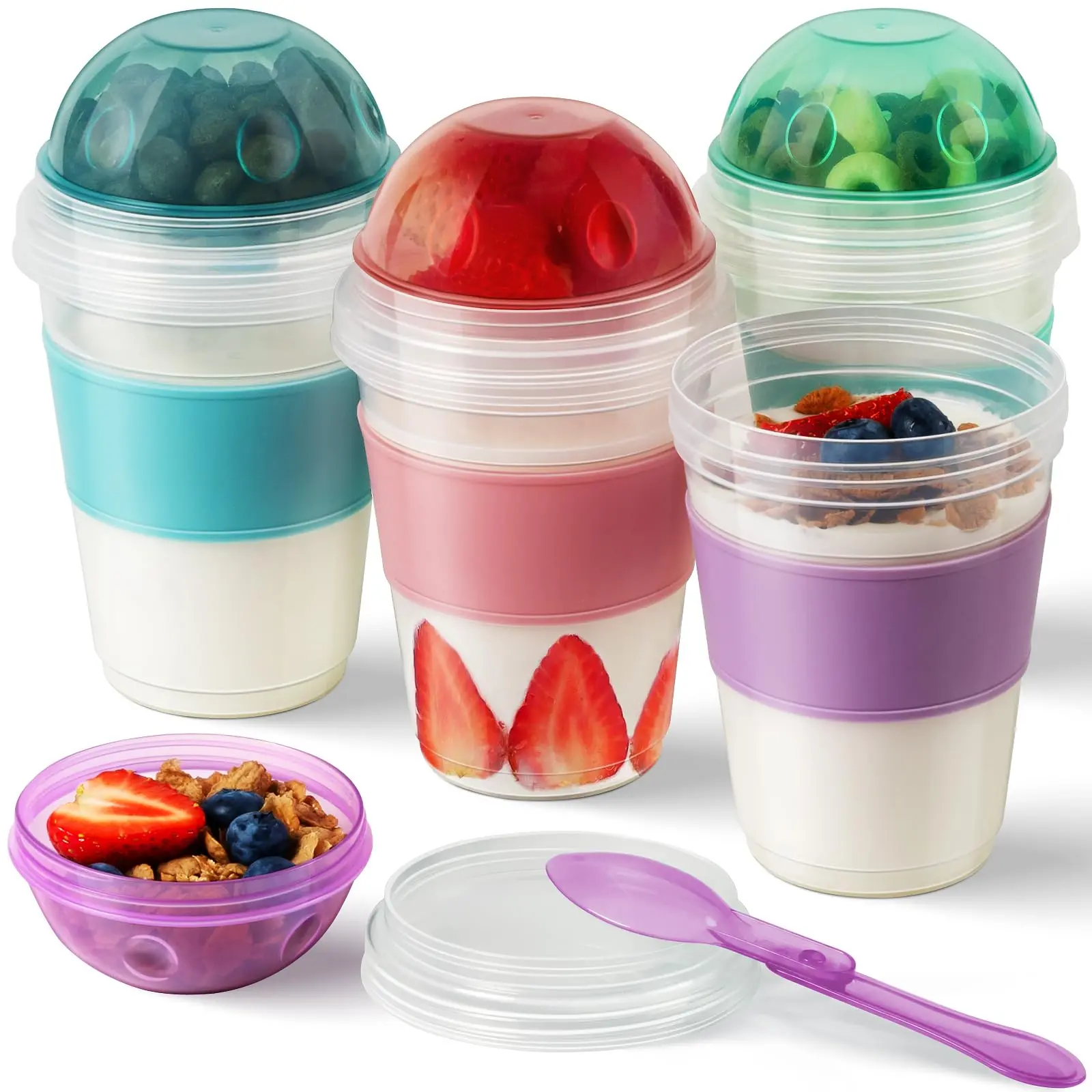 4 Pack Yogurt Parfait Cups with Lids, Reusable Oats Containers