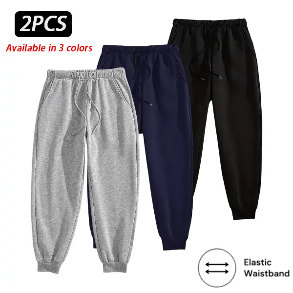 Men’s 1/2/3-Pack Basics Mid Waist Polyester Athleisure Jogger Pants - Elastic Waist Drawstring, Side Pockets, Ribbed Cuff, Tapered Fitted Cut, Ankle Length Solid Colors, Casual Sport Everyday Jogger Pant, Polyester Fits Lounge Bottoms (Black, Gray, Navy)