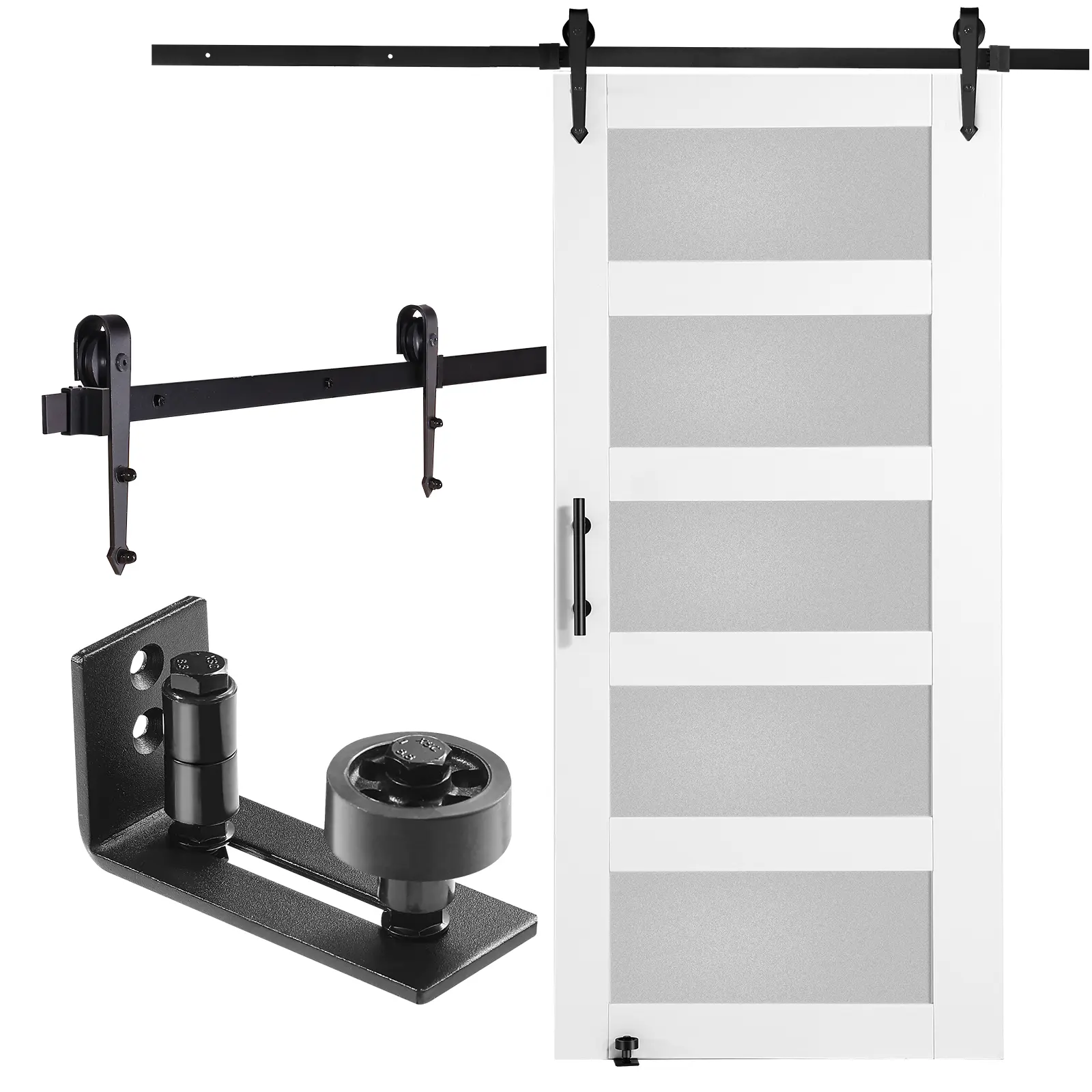 【Summerfinds】VEVOR Barn Door and Hardware Kit 42" x 84" Wood and Glass Sliding Barn DoorSmoothly and QuietlyBarn Door Kit with 8-in-1 Floor Guide and Door HandleSpruce Wood Slab and Frosted Glass
