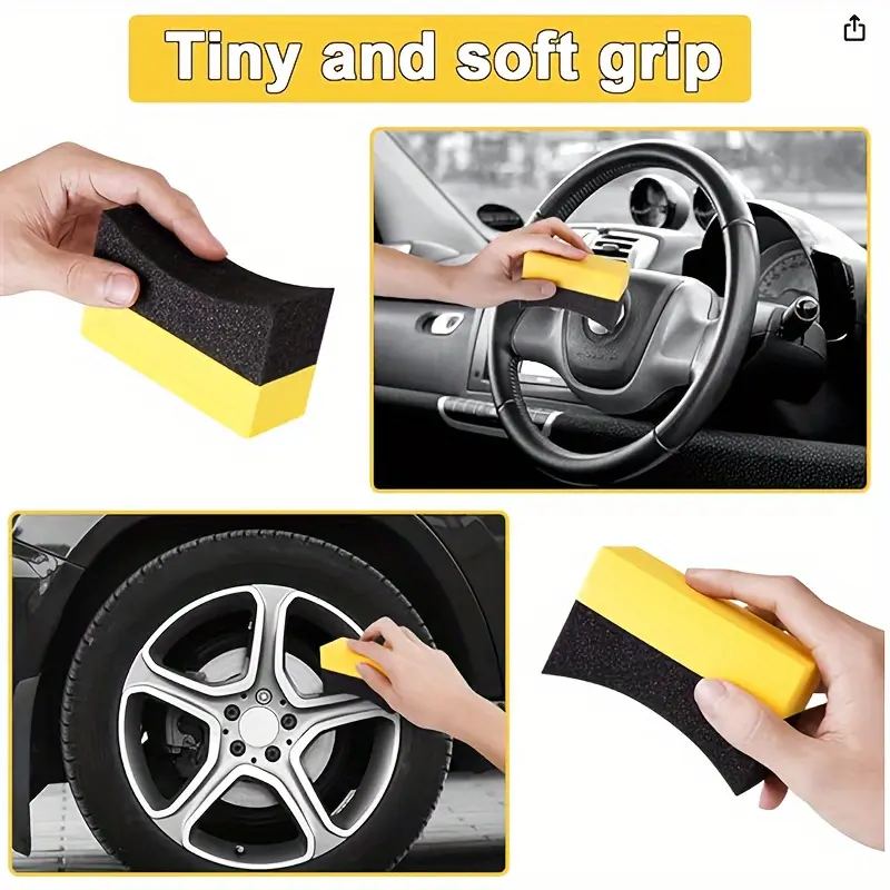 3.93inch 1/2pcs Car Tire Applicator Polishing Sponges, Tire Pad Colored Polishing Sponges for Waxing Cleaning, Sponges with Double Width Curved Foam Pads, Car Wash Sponges