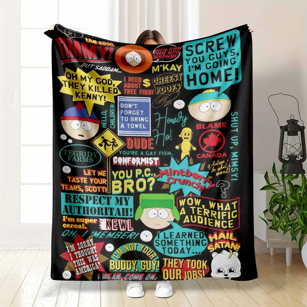 South Park Character Art Flannel Throw Blanket - Iconic Cartoon Quotes Print, Ultra Soft Lightweight Plush, Graphic Illustrated Statement Decorative Blanket for Living Room Couch, Fan Birthday Gift, Throw Blankets, Character Art Blankets