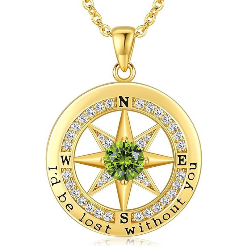 Personalized 12 Birthstone Compass Necklace | 925 Sterling Silver with Gold/Rose Gold/White Gold Plating + Zircon, Birth Month Jewelry for Women, Ideal Birthday Gift