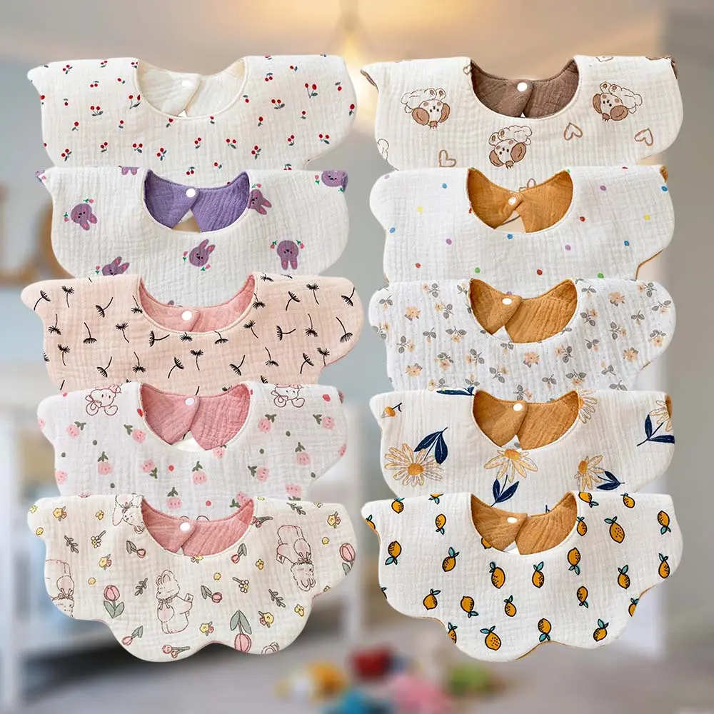 DOSMINE 10PCS Baby Muslin Bibs -360° Rotating Organic Cotton Drool Bibs with Waterproof TPU Membrane Super Absorbent Reversible Newborn Gift Set Ultra-Absorbent Cloud-Soft Secure Snaps gentle baby bib Adjustable Waterproof Cotton Baby Bibs protection easy