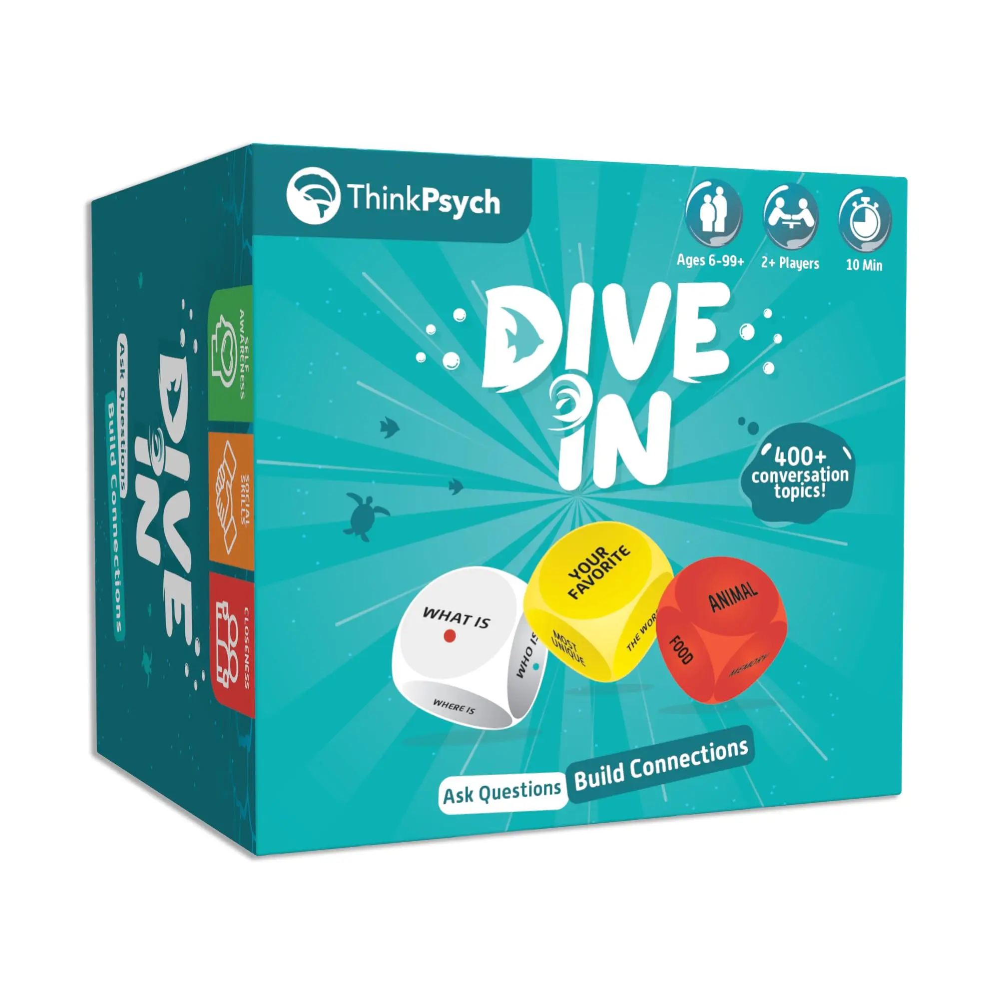 ThinkPsych Dive in: Ask Questions Build Connections | 400+ Conversation Starters | Unique Dice & Card Question Game for Deep Conversations