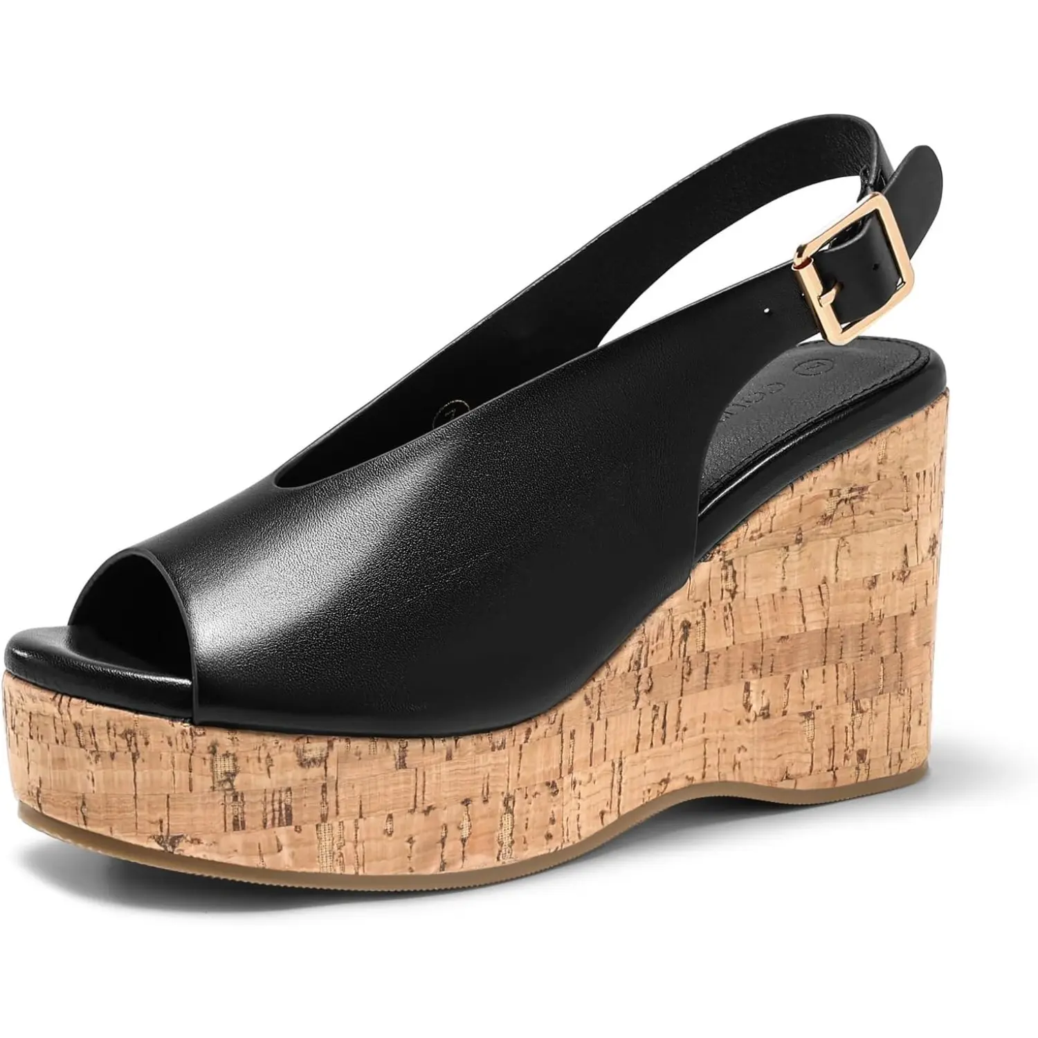 Coutgo Women's Platform Wedges, Faux Leather Slingback Sandals with Transparent Peep Toe, Comfortable Cork Heels for Summer Casual Wear, Street, Buckle, Elegant Party Footwear, Sandals Women, Platform Heels, Heels For Women