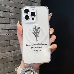 Magnetic TPU Magsafe-Fit Smartphone Case - Lightweight, Shockproof, Waterproof Flower Scripture Art Cover with Resistance, Cellphone Protection Accessory for iPhone 11/12/13/14/15/16/17 Pro Max