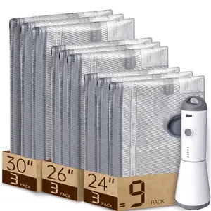 【Mother's Day Gifts】VACBIRD upgrade Cordless Travel Vacuum Bag Set Vacuum Bags with Rechargeable air Pump, 15 Pack  Size Compression Packing Bags , Space Saver for Clothes and Clothing Travel Zipper Pouches  Organiser sturdy storage hand organizer